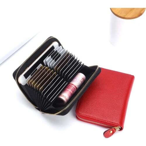 Versatile Large Capacity Genuine Leather ID Card Hand Wallet Double line Passport Money Bag Package Card Grid Coin Pocket