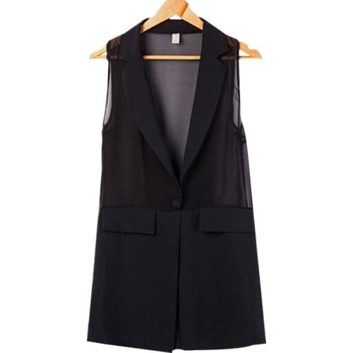 Summer Wild Female Vest Women Korean Black Thin Sleeveless Suit Vests Womens Shoulder Chiffon Jacket Coat Plus Size 3XL D119