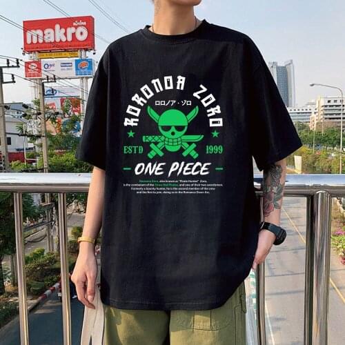 Men Manga Anime One Piece Roronoa Zoro T-shirt 90s Unisex Fitted Soft Tee Shirt Clothes Luffy Pirate Letter Print Oversized Tops