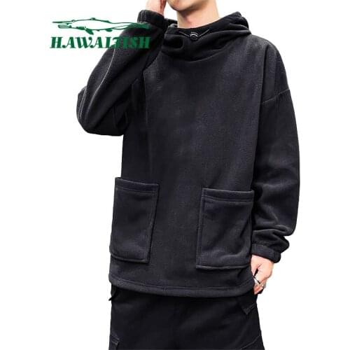 Hawaifish brand mens hoodies autumn winter stand-up collar warm loose sweatshirts hot sale solid color Casual Sportswear male
