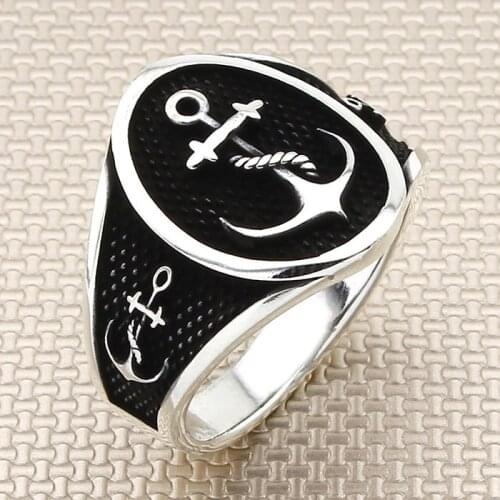 Solid 925 Sterling Silver Sailors Anchor Mens Ring