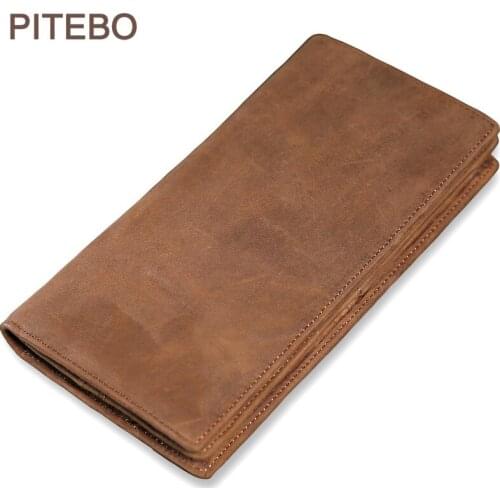 Mens leather long wallet retro top Layer Leather convenient multi-card big-capacity coin bag bit horsehide Long Hand Bag