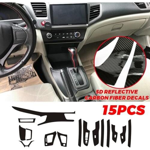 Glossy Carbon Fiber Interior Decal Trim for 2012-14 Honda Civic Sedan Gen 9th Central Control Instrument Panel Interior Sticker