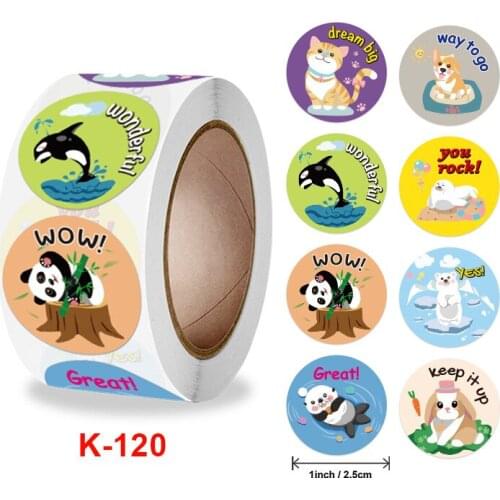 500Pcs/roll Cute Panda Cat Animals Reward Stickers Motivational Stickers for Kids School Reward Students Teachers Labels