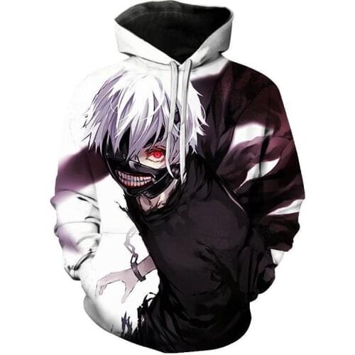 New Ken Kaneki Cosplay Black and White Hoodie Costume Anime Tokyo Ghoul Sweatshirt Jacket Coat For Halloween Casual street Suit
