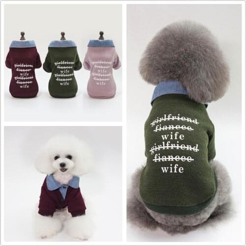 LeChong Pet Dog Clothes Handsome Collar Dog Sweater Winter Warm Dog Jacket Suitable For Small Dogs Gentleman Shirt