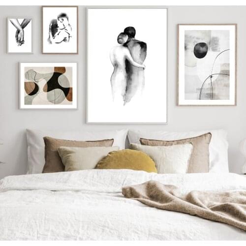 Couples Hug Hold Hands Abstract Line Curve Geometry Nordic Poster Wall Art Print Canvas Painting Wall Pictures Lovers Room Decor