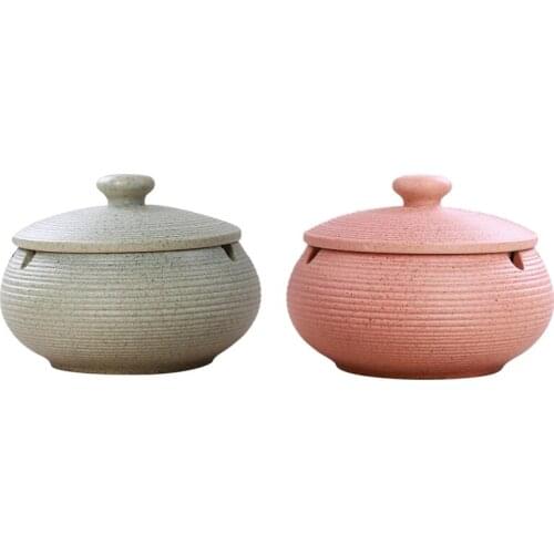 2PCS Ceramic Ashtray with Windproof Lid for Indoor Outdoor Use, Light Blue & Pink
