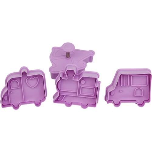 4-piece Car Cookie Cutter Plastic Biscuit Knife Baking Fruit Cake Kitchen Tools Mold Embossing Printing