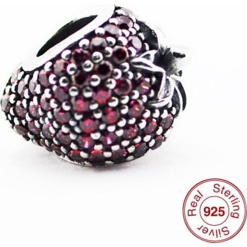 Fits for Pandora Charms Bracelets 100% Authentic 925 Sterling-Silver-Jewelry Pave Strawberry Beads Free Shipping
