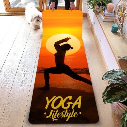 Portable Fitness Yoga Mat Healthy Printed Natural Rubber Pilates Tapete Anti-slip Indoor Outdoor Gym Exercise Mat With Strap