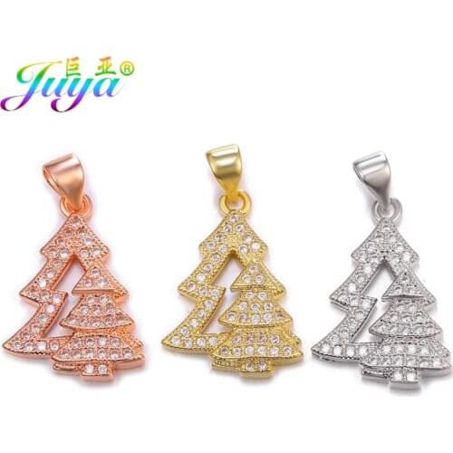 Juya DIY Gold/Rose Gold Micro Pave Zircon Christmas Tree Charms Pendant For Women Girl Handmade Bracelet Necklace Making