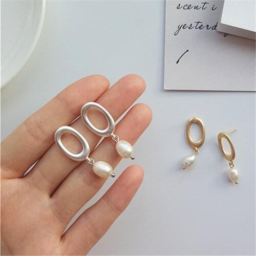 Earrings new contracted geometric earrings frosted ellipse The natural pearl earrings Style restoring ancient ways