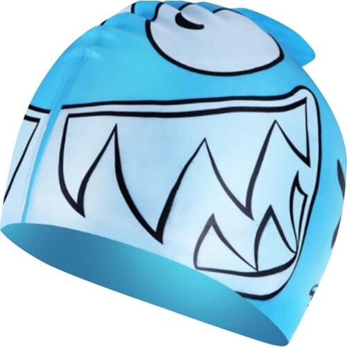 Cartoon Shark Largemouth Fish Kids Summer Swimming Cap High Elastic Waterproof Silicone Bathing Cap for 3-12 Years Old Children