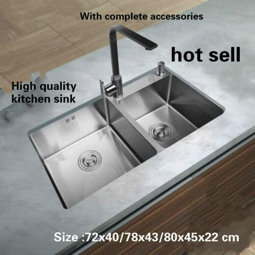 Tangwu More high-grade kitchen sink 4 mm handmade food-grade 304 stainless steel double groove 72x40/78x43/80x45x22 cm