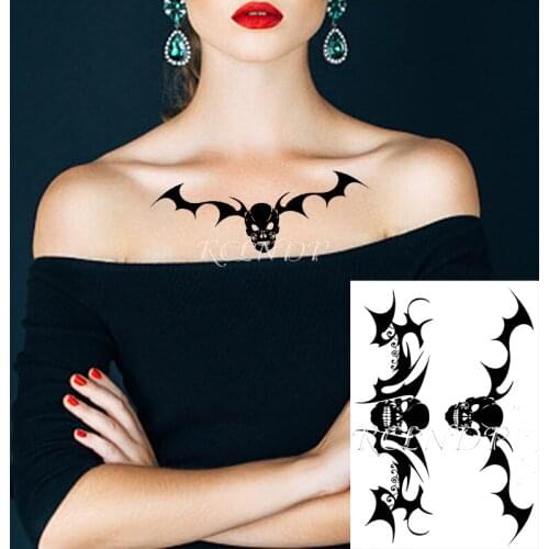 Waterproof Temporary Tattoo Sticker Skull Dark Skull Head Bat Wings Fake Tatto Flash Tatoo Hand Arm Foot Body Art for Men Women