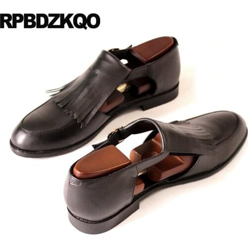 High Quality 2018 Closed Toe Japanese Designer Shoes Men Breathable Sandals Black Summer Dress Luxury Tassel Genuine Leather