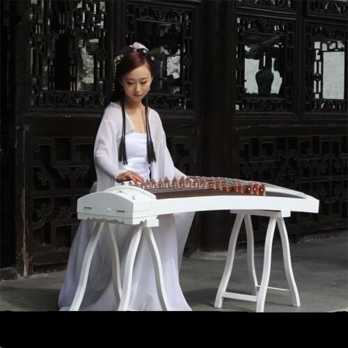 High-end Natural Shells White Carving Guzheng Pattern Handmade Inlay Zither Chinese 21 Strings Music Instrumment