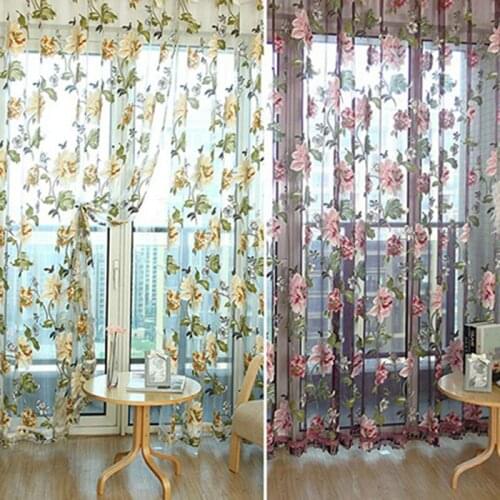 Bedroom curtains for living room Modern curtains for kitchen Floral print see through window curtains Fabric Tulle Sheer Curtain