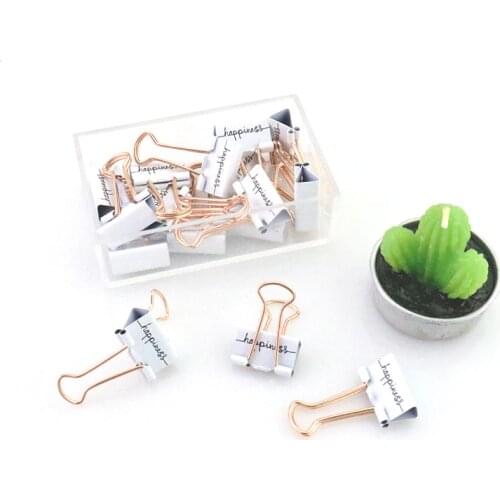 Electroplating Long Tail Clip Office Supplies English Printed Fashion Ticket Test Paper Folder white happiness binder clips