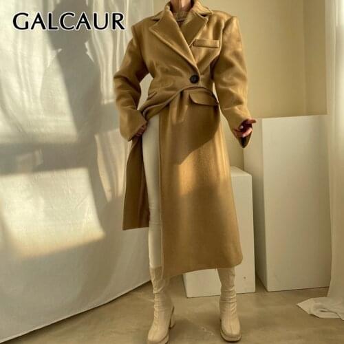 GALCAUR Solid Casual Female Trench Coat Lapel Collar Long Sleeve Single Button Loose Spring Coats For Women 2021 Fashion Clothes