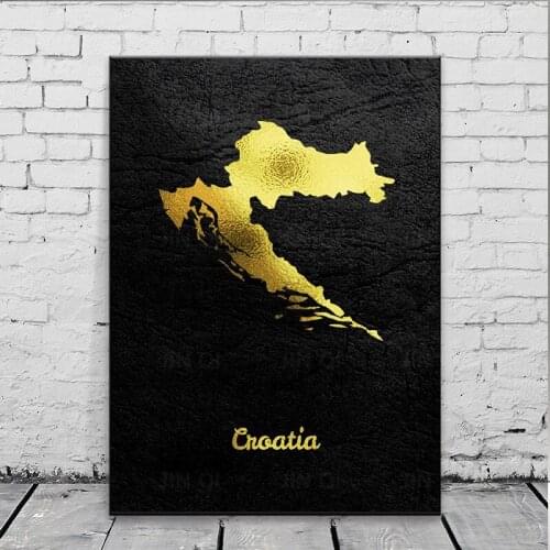 Golden Map Art Croatia Canvas Painting Wall Art Print Modern Poster Wall Pictures For Living Room Decor
