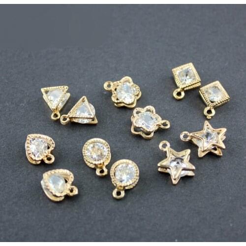 10pcs/lot Zinc Alloy Crystal Polygon&Star&Heart&Flowers Charms Pendant For DIY Necklace Jewelry Finding Accessories