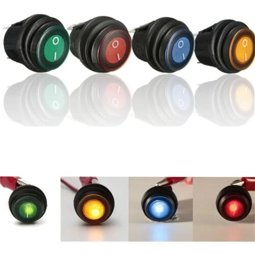 12V 24V Car Boat LED Rocker Switch Round Waterproof On/Off 3Pin SPST Blue Red Green Yellow