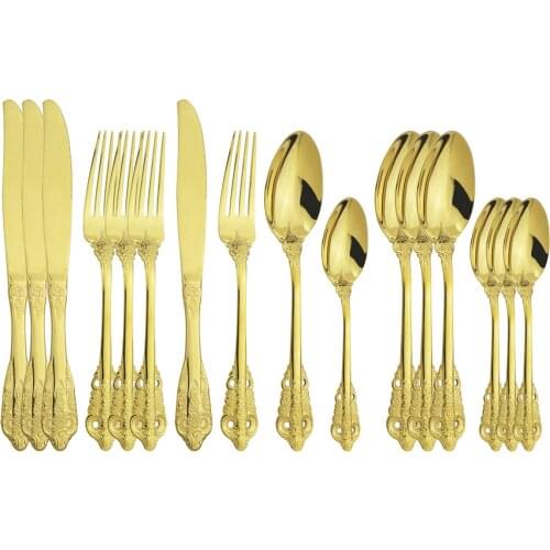 16Pcs/Set Gold Dinnerware Set 304 Stainless Steel Cutlery Set Western Knife Fork Spoon Tableware Set Party Dinner Silverware Set