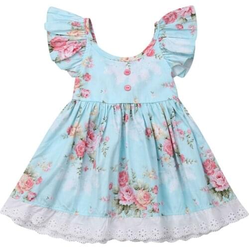 2020 Kid Baby Girl Summer Flower Princess Dress Flying Sleeve Flowers Lace Tutu Sundress Backless Wedding Party Dress 6M-5Y