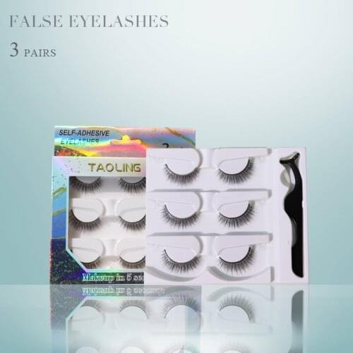 3 Pairs Glue-free False eyelashes 3D Faux Mink Hair Soft False Eyelashes Fluffy Wispy Thick Lashes Handmade Lash Eye Makeup Tool