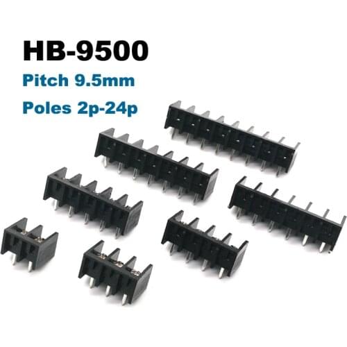 50pcs Barrier Screw PCB Terminal Block pitch 9.5mm Straight Pin 2/3/4/5/6/7/8P morsettiera blocks connector 300V 25A 14AWG