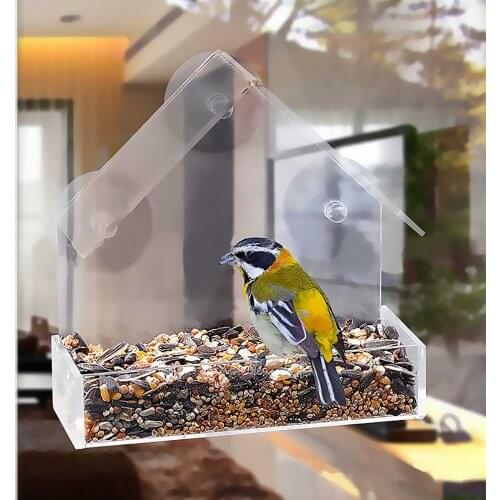 Acrylic Bird Feeder Tray Transparent Pet Water Suction Cup Drainage Holes Mount Birdhouse Pet Water Feeder