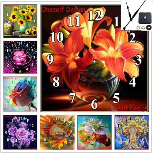 Diamond mosaic flower 5d diamond painting cross stitch clock diamond embroidery full set with Mechanical clock decoration home