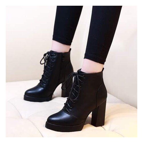 Women lacing Boots dropshipping Autumn winter Martin Women High Heels 9cm Boots Platform Sexy Ladies Black Pumps Boots Shoes