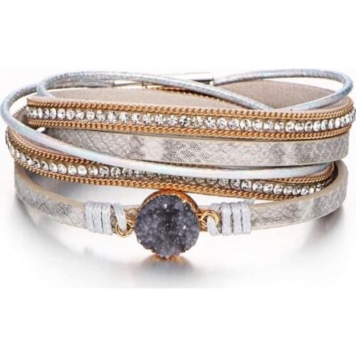 2018 New Arrival Men and Women Fashion Multilayer Leather Buckle Magnetic Buckle Bracelet Bangles Free Shipping