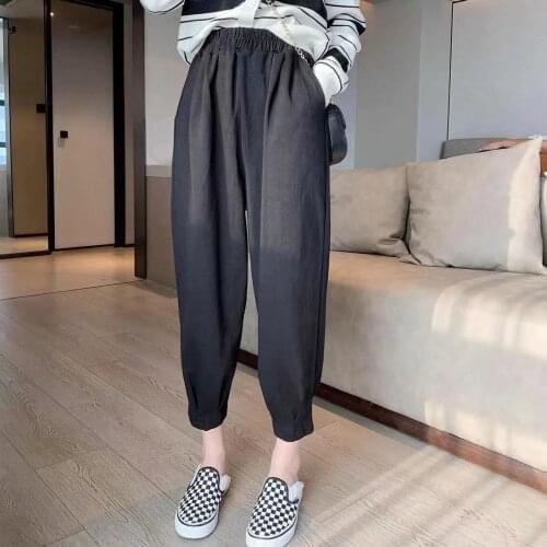 Summer Autumn Women Casual Pleated Pants Straight Streetwear Trousers Capris Female Student 2xl Elastic Waist Pencil Work Wear