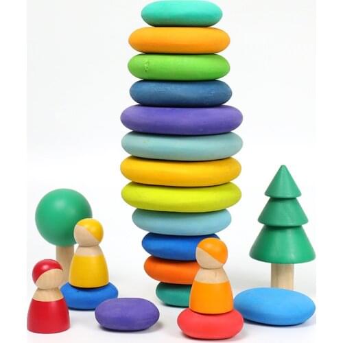 Baby Toys Wooden Blocks Rainbow Stacker Toys For Kids Creative Rainbow Building Blocks Educational Toys For Children