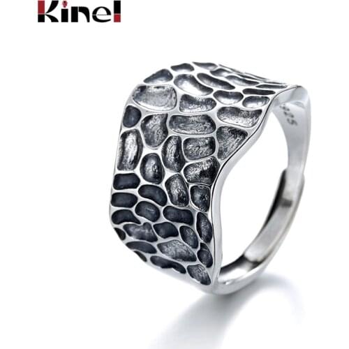 Kinel 925 Sterling Silver Ring Width Surface Opening Simple Design Rings Korea Style Retro Silver Ring Jewelry Bijoux Femme