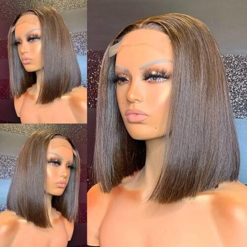 Short Bob Lace Front Wigs Straight Hair Wigs Black Daily Wigs Heat Resistant Synthetic Hair Medium Cap Size Glueless WIgs
