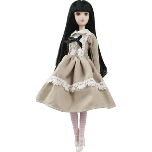 Khaki White Lace Lolita Fashion Doll Dress For Barbie Doll Outfits Clothes For 1/6 BJD Doll Party Gown Toys For Children