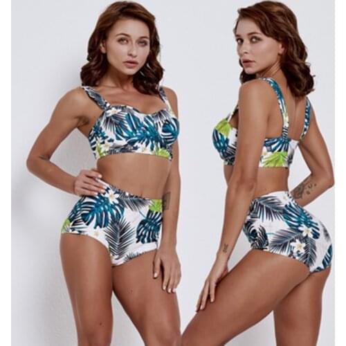 High Waist Swimsuit Sexy Bikinis Women printing Swimwear Vintage High Neck Bikini Set Bathing Suits Swim Wear Plus Size XXL
