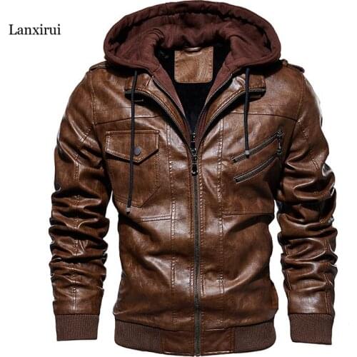 Spring Mens Leather Jacket Casual Motorcycle Removable Hooded Pu Leather Jacket New Male Zipper PU Coat Warm Outerwear Clothing