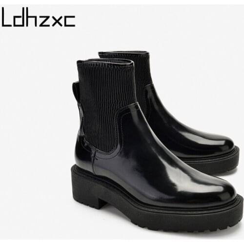 LDHZXC 2021 Fashion New Arrive Ankle Boots for Women Patent Leather Shoes Autumn Winter Low Heel Fashion Shoes Zip Short Boots