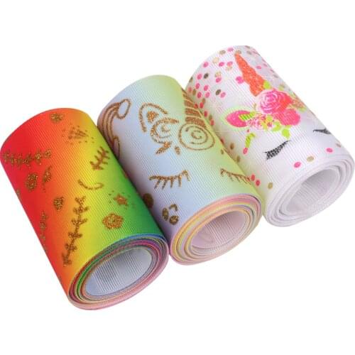 Grosgrain Stain Ribbons Cartoon Unicorn Printed Ribbons DIY Crafts Supplies Handmade Hair Bows Gift Wrapping 75 MM 2 Y