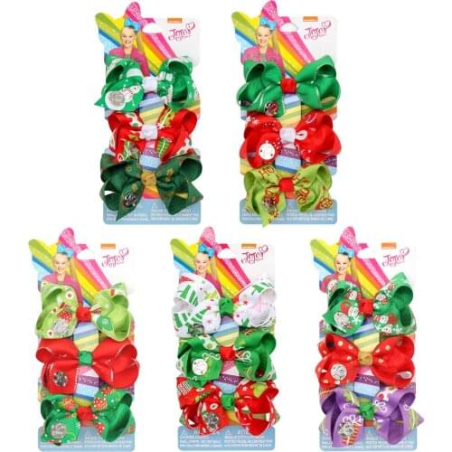 5 Sets/Pack 3" Jojo Siwa Hair Bows For Girls Christmas Hairgrips Set Handmade Kids JOJO Bows Xmas Party Hairpins Headwear