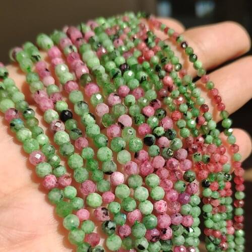 Natural Stone 2/3/4mm Rubys Emerals Faceted Green Red Mineral Loose Beads for Jewelry Making DIY Christmas Gift Bracelets 15