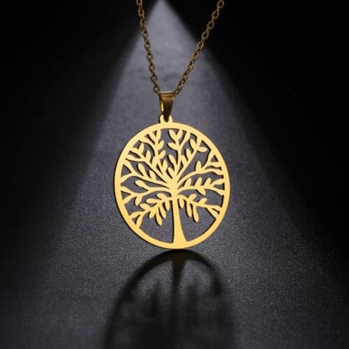 Skyrim Stainless Steel Supernatural Tree of Life Necklace Women Gold Color Chain Neck Accessories Gifts Viking Necklaces 2021