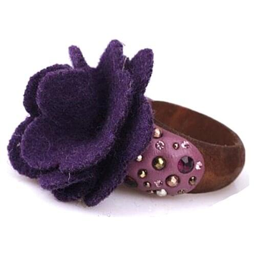 2016 New Exaggerated fashion ethnic style flannel flower soft colorful rhinestone wooden rings for lady