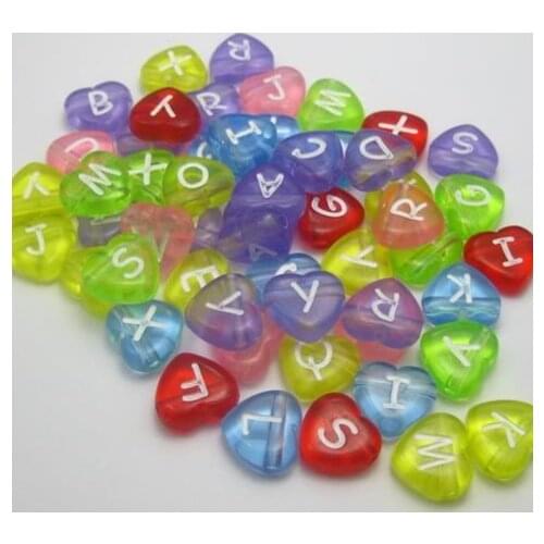 Wholesale 11*12mm Transparent Mixed Colors Alphabet Letter Acrylic Heart Beads DIY Jewelry Making Accessories LB-39